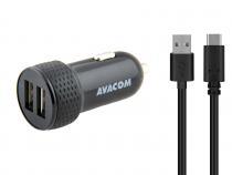Zvi obrzok AVACOM nabjeka do auta 5V/3,1A se dvma USB vstupy, USB - USB-C kabel, ern barva - USB-C kabel